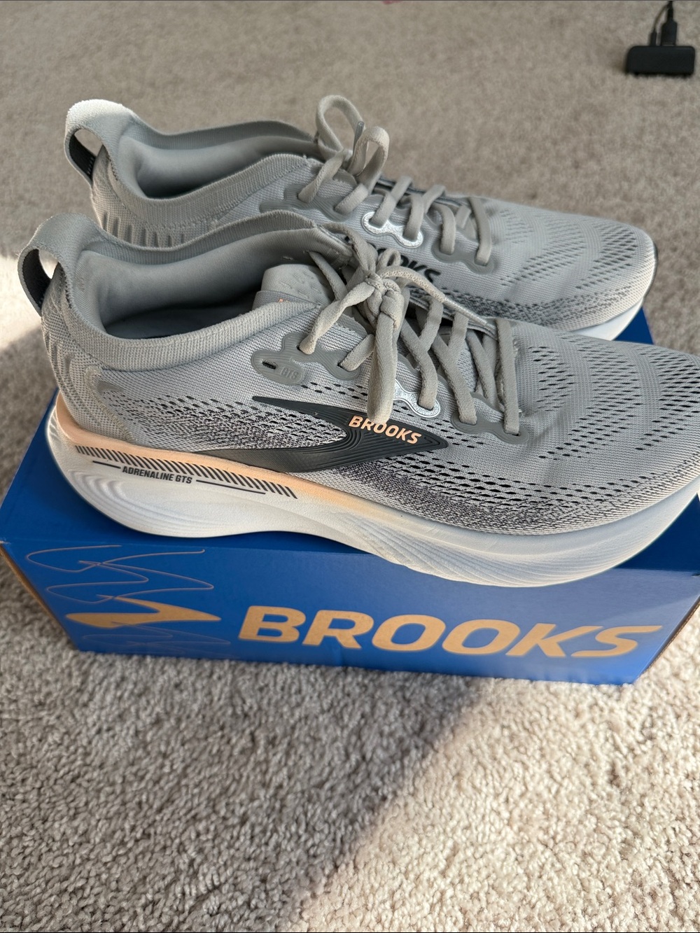 Brooks Men’s Running Shoes in Light Gray with Peach Accent - Picture 2 of 4